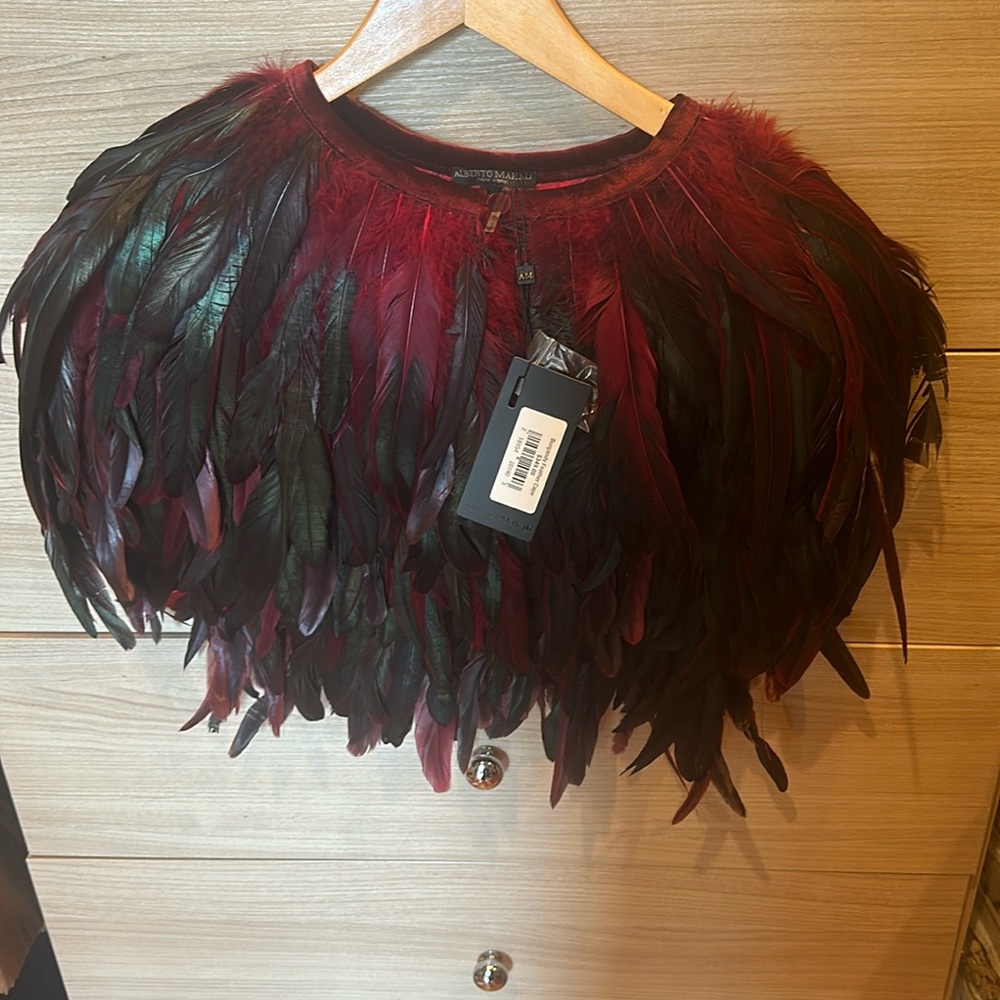 Alberto Makali Burgundy Feather Cape